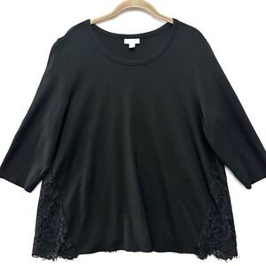 J.Jill Ponte Petite Large PL Tunic Top Lace Overlay Black